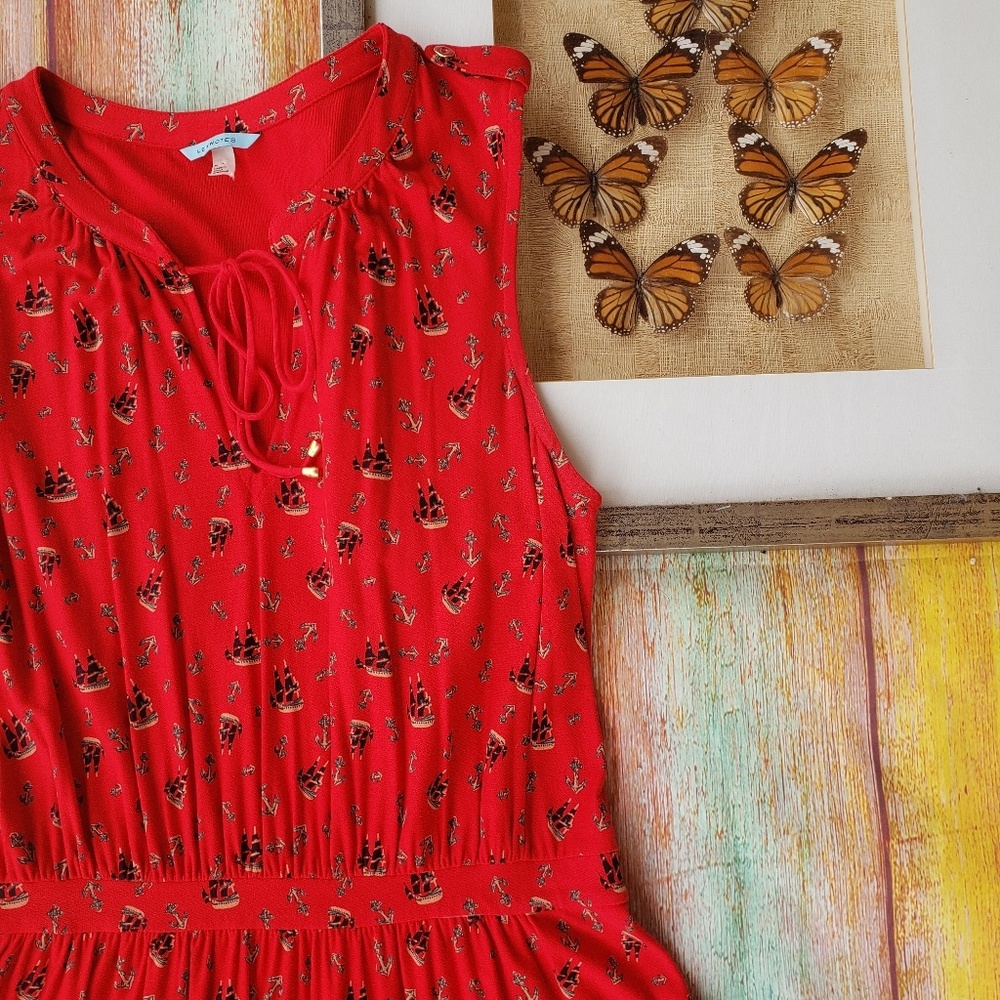 Anthro Leifnotes Red Skipper Ships Boat Dress M - Picture 3 of 8